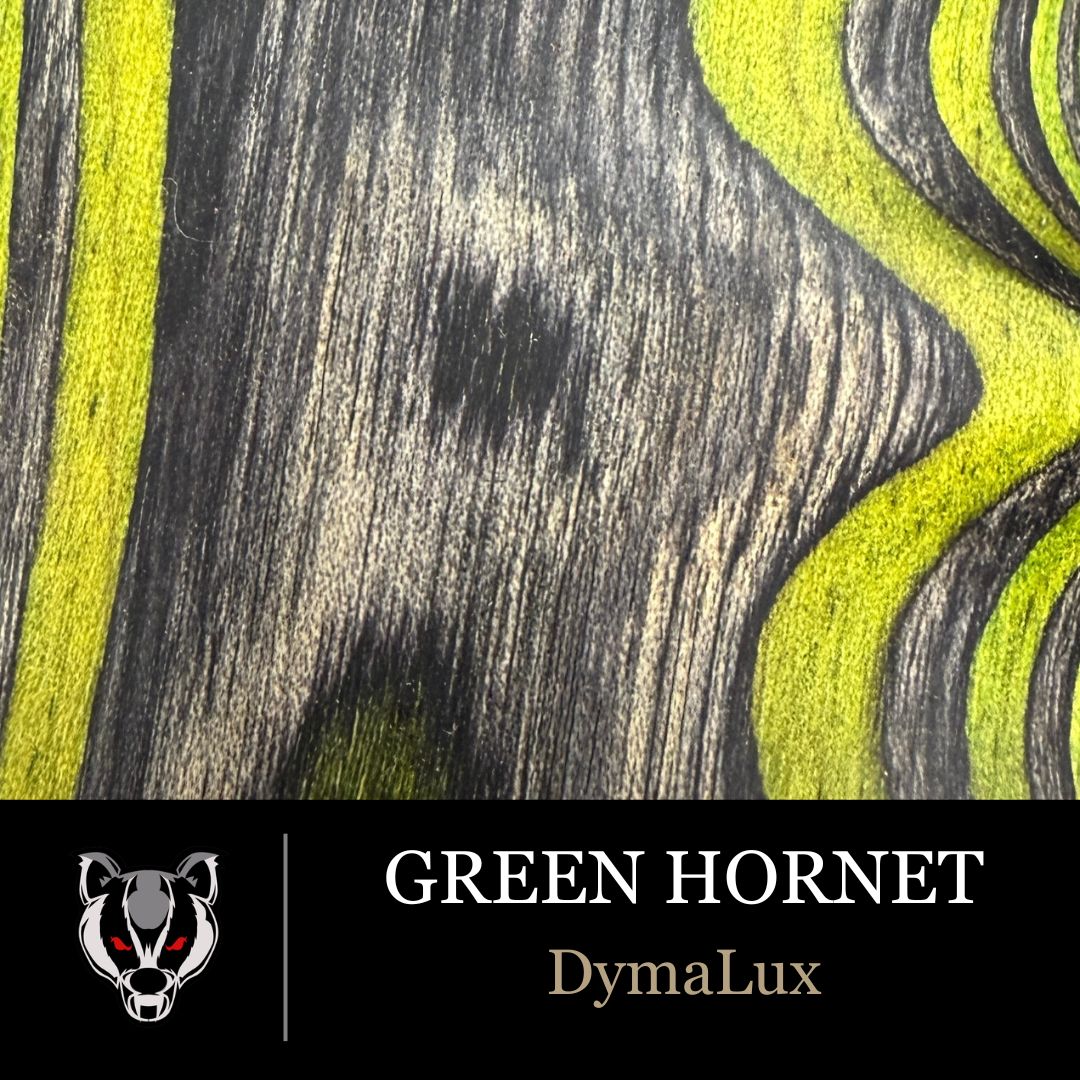 Dymalux Green Hornet wood grain swatch for custom pistol grips