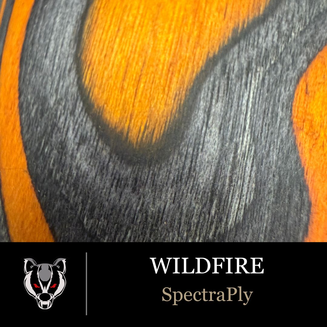 SpectraPly Wildfire wood grain swatch for custom pistol grips